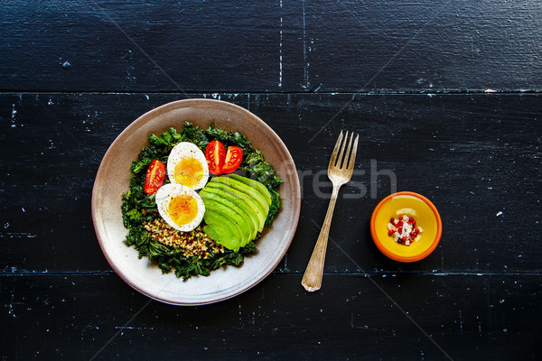Stock photo: Quinoa, kale and egg bowl