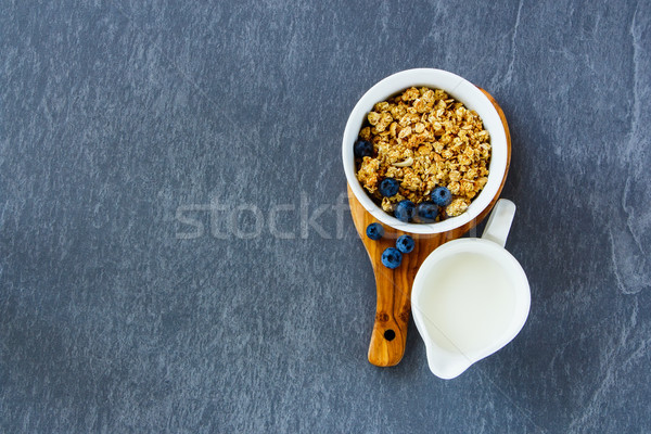 Stock foto: Frühstück · Müsli · Schüssel · hausgemachte · Müsli · Heidelbeere