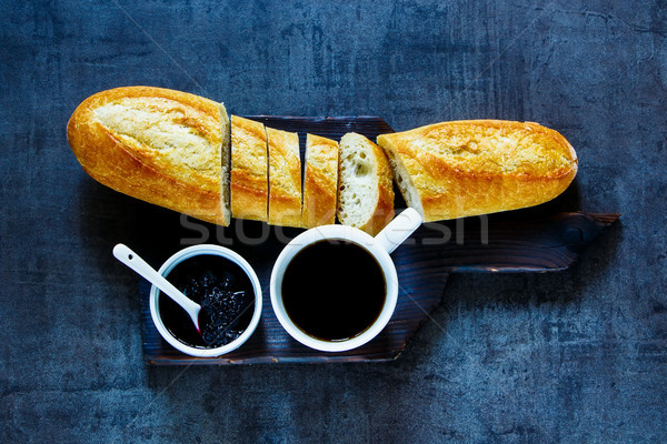 Lecker Frühstück Set Baguette Heidelbeere Marmelade Stock foto © YuliyaGontar