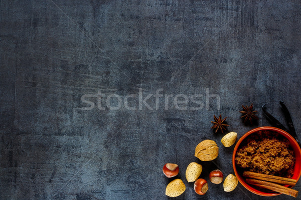 Ingredientes azúcar moreno aromático especias nueces Foto stock © YuliyaGontar