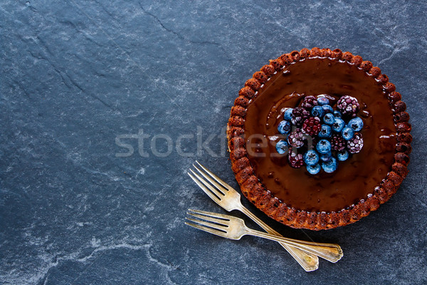 Bolo de chocolate delicioso caseiro mirtilos Foto stock © YuliyaGontar