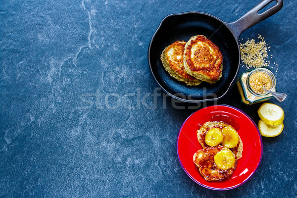 Pancakes with caramelized bananas Stock photo © YuliyaGontar