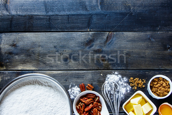 Stockfoto: Ingrediënten · cake · rustiek · houten · keukentafel