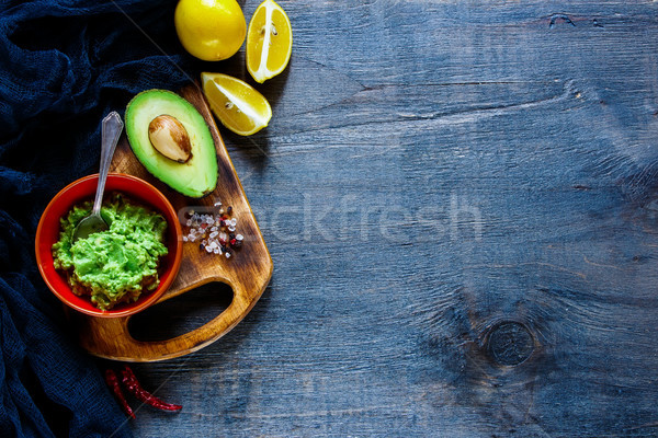 Sauce guacamole in bowl Stock photo © YuliyaGontar