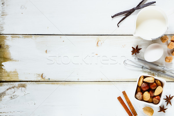 Stockfoto: Koken · cake · witte · houten · tafel · boven