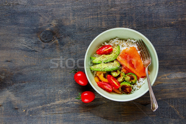 Foto stock: Buda · poder · tazón · saludable · mesa · aguacate