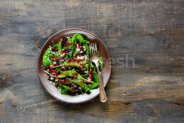 Lettuce, beans, feta salad Stock photo © YuliyaGontar
