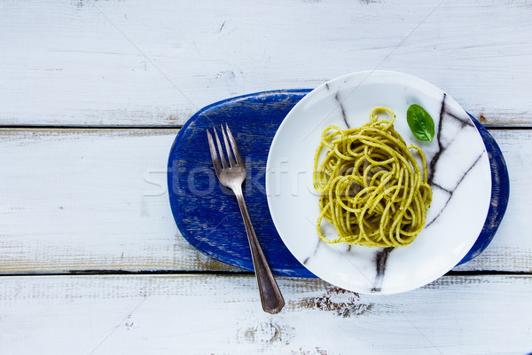 Foto d'archivio: Italiana · pasta · cena · bianco · tavolo · da · cucina · spaghetti