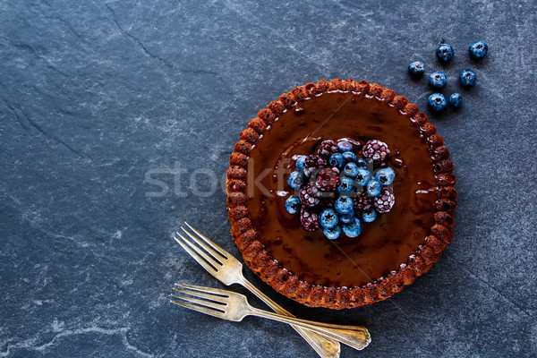 Bolo de chocolate delicioso caseiro mirtilos Foto stock © YuliyaGontar