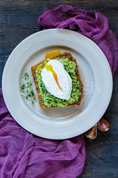Plate with avocado sandwich Stock photo © YuliyaGontar