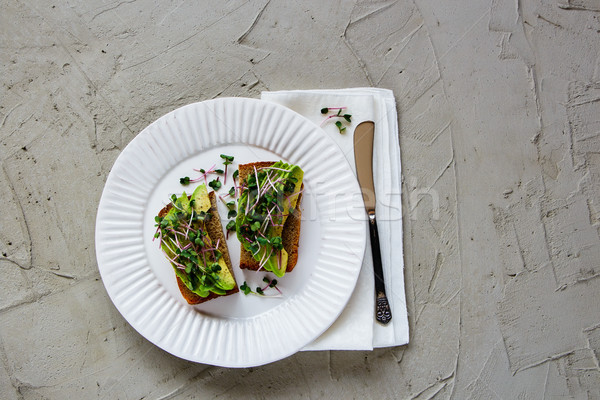 Avocado toasts on plate Stock photo © YuliyaGontar