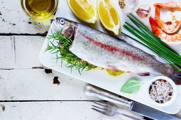 сырой радуга форель морепродуктов Ингредиенты белый Сток-фото © YuliyaGontar