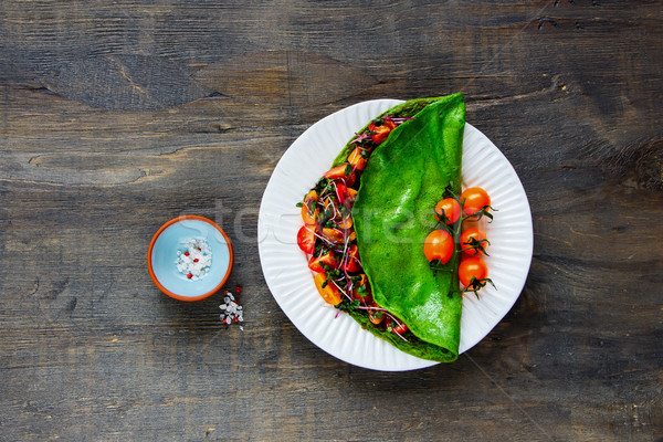 Green omelette with salad Stock photo © YuliyaGontar
