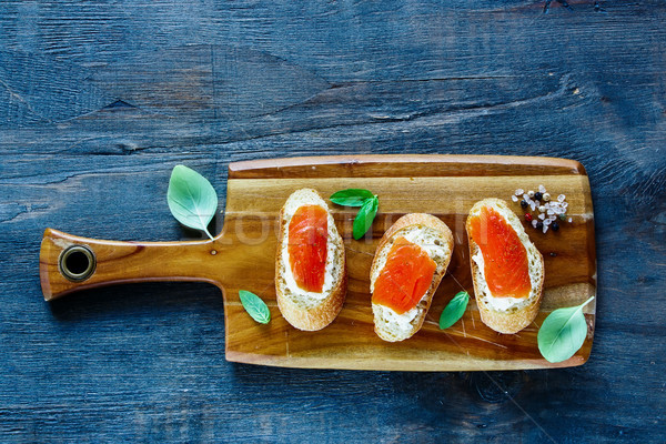 Salmon, ricotta and basil sandwiches Stock photo © YuliyaGontar