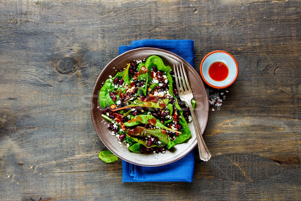 Lettuce, beans, feta salad Stock photo © YuliyaGontar