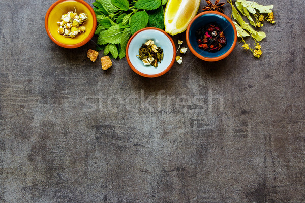 Tea set on dark Stock photo © YuliyaGontar