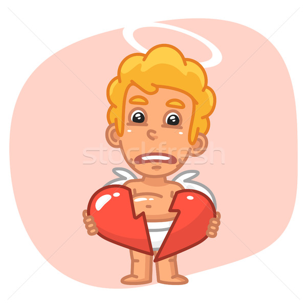 Cupid Upset and Holding Broken Heart Stock photo © yuriytsirkunov