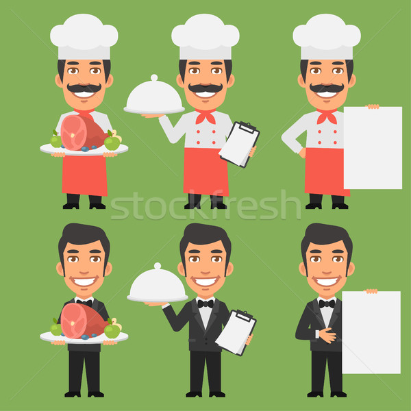Chef and Waiter Holding Meat Tray Paper Stock photo © yuriytsirkunov