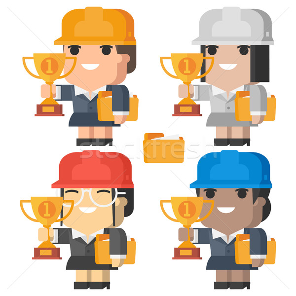 Engineer woman smiling and holding cup Stock photo © yuriytsirkunov