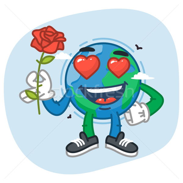 Character Earth in Love Holding Flower Rose Stock photo © yuriytsirkunov