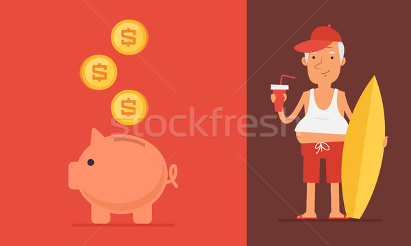 Pension Concept Elderly Man and Piggy Bank Stock photo © yuriytsirkunov