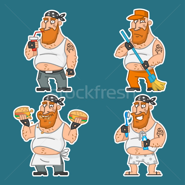 Stockfoto: Ingesteld · stickers · illustratie · man