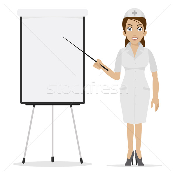 Stock photo: Nurse specifies on flip chart