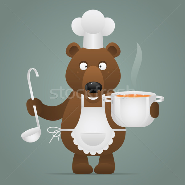 Lunchtime bear holds pan and ladle Stock photo © yuriytsirkunov