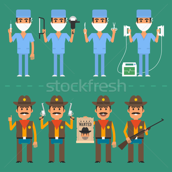 Sheriff and surgeon in various poses Stock photo © yuriytsirkunov