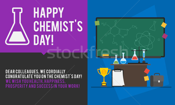 Concept Chemists Day Chalkboard With Different Objects Stock photo © yuriytsirkunov