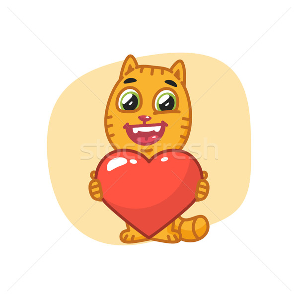 Cat Holding Heart Symbol and Laughs Stock photo © yuriytsirkunov