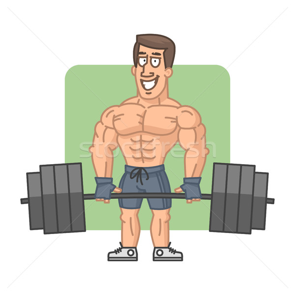 Bodybuilder raises barbell and smiling Stock photo © yuriytsirkunov