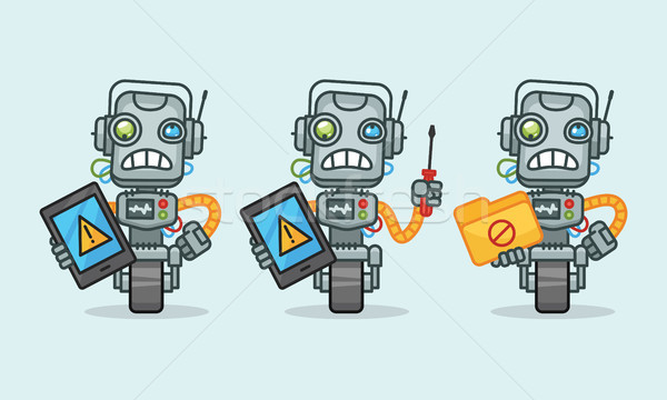 Three variants robot character holding tablet screwdriver folder Stock photo © yuriytsirkunov