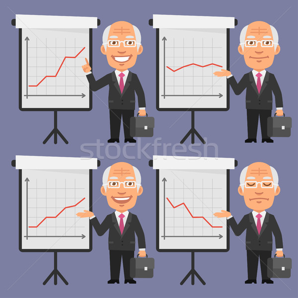 Stock photo: Old Businessman in Suit Points to Flip Chart