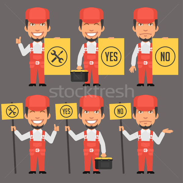 Repairman Holds Different Signs Stock photo © yuriytsirkunov
