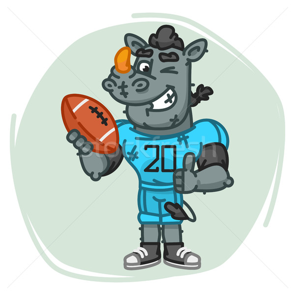 Rhino Football Player Holds Ball Shows Thumbs Up and Winks Stock photo © yuriytsirkunov