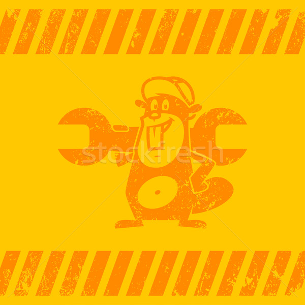 Stock photo: Background construction zone beaver holds shovel