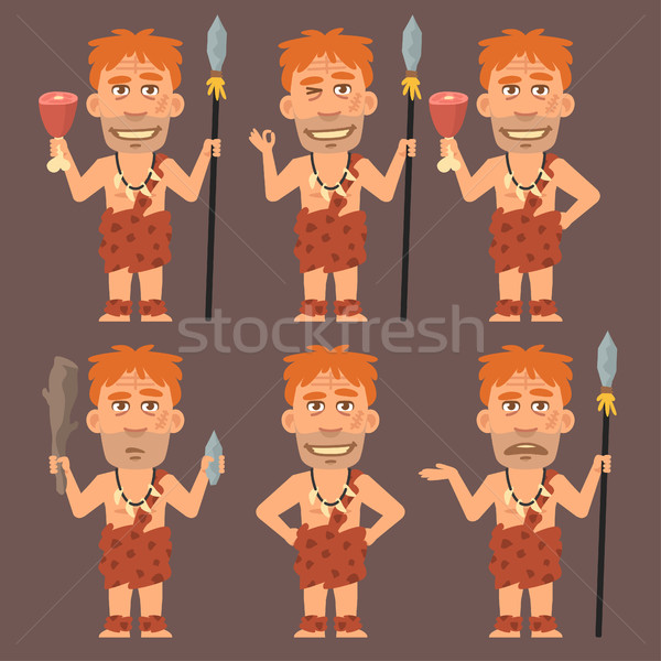 Neanderthal Holds Meat and Weapons Stock photo © yuriytsirkunov
