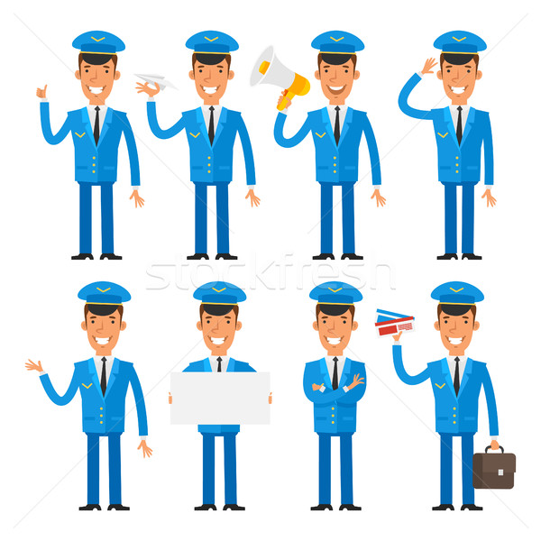 Vector Illustration, Pilot in different poses, format EPS 10 Stock photo © yuriytsirkunov