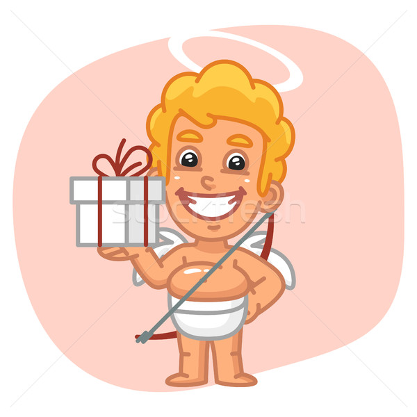 Cupid Smiles and Gift Stock photo © yuriytsirkunov