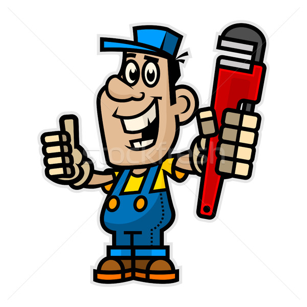 Cheerful plumber holding pipe wrench Stock photo © yuriytsirkunov