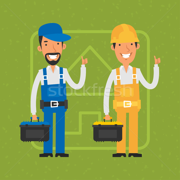 Builder and repairman show thumbs up Stock photo © yuriytsirkunov
