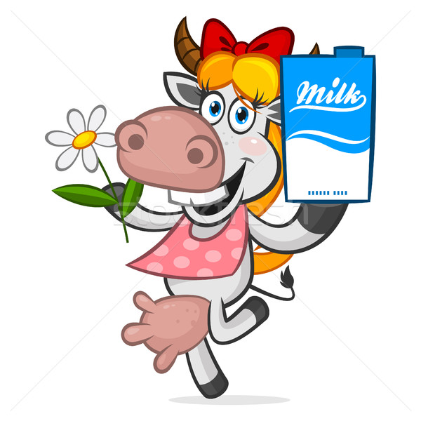 Cheerful cow holding carton of milk Stock photo © yuriytsirkunov