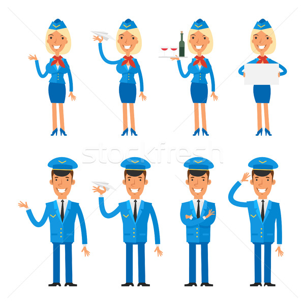Set characters stewardess and pilot Stock photo © yuriytsirkunov