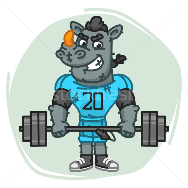 Foto stock: Rinoceronte · barbell · mascote · sorrir