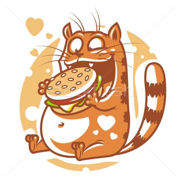 Cat eating big hamburger Stock photo © yuriytsirkunov