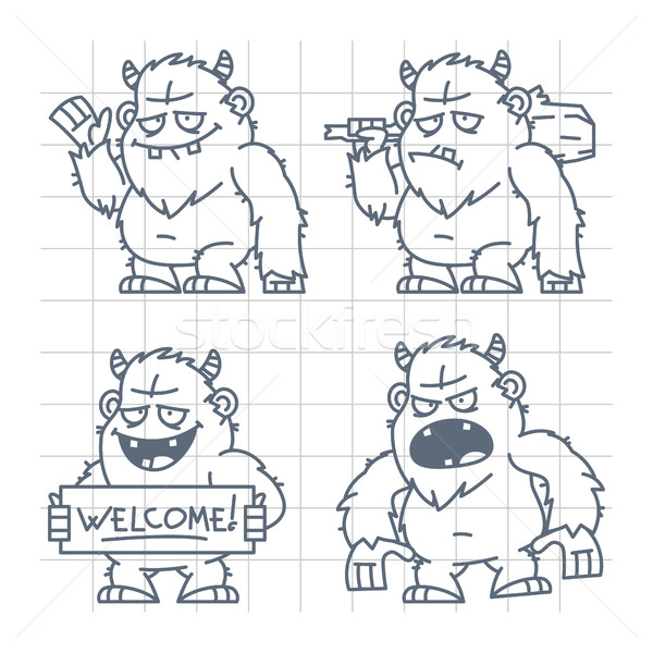 Bigfoot wicked good with cudgel doodle Stock photo © yuriytsirkunov