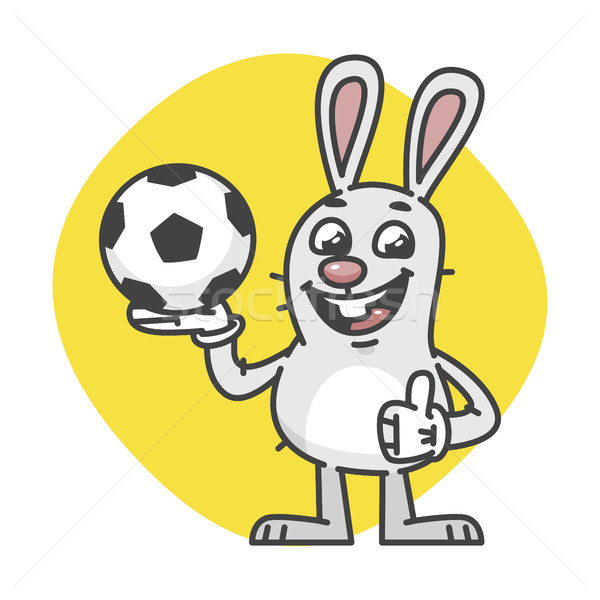 Bunny Laughs Showing Thumbs Up and Holds Soccer Ball Stock photo © yuriytsirkunov