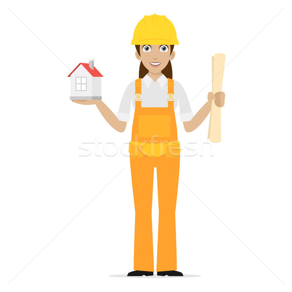 Builder woman keeps house Stock photo © yuriytsirkunov