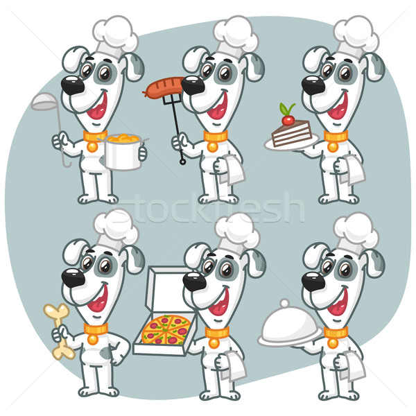 Set Characters Dog Chef Holding Various Objects Stock photo © yuriytsirkunov
